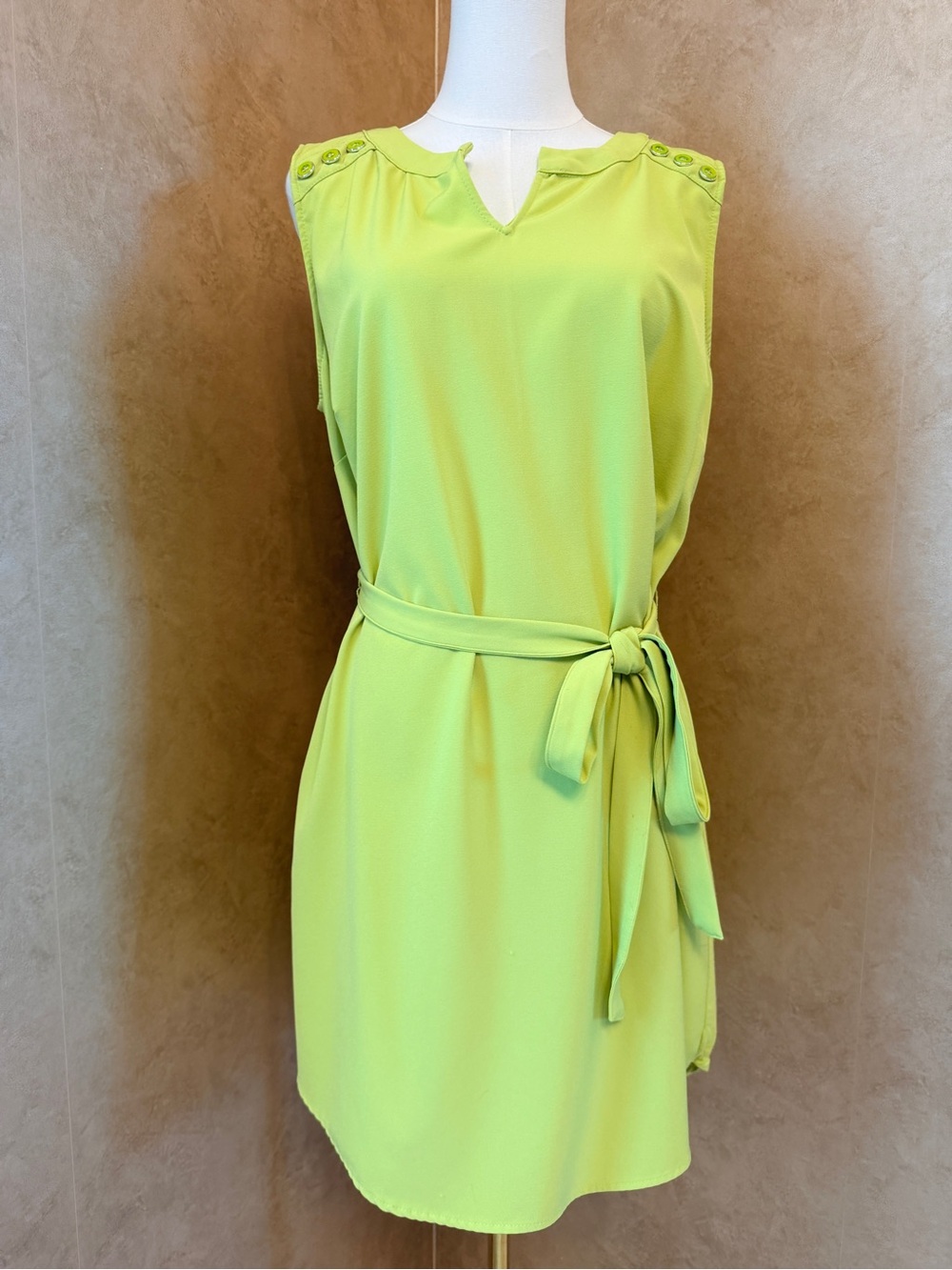 New York & Company Lime Green Sleeveless Belted Shift Dress